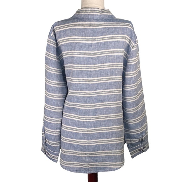 COLDWATER Creek | Freshwater Blue Stripe Lakeside Linen Button-Up Tunic - Picture 6 of 9